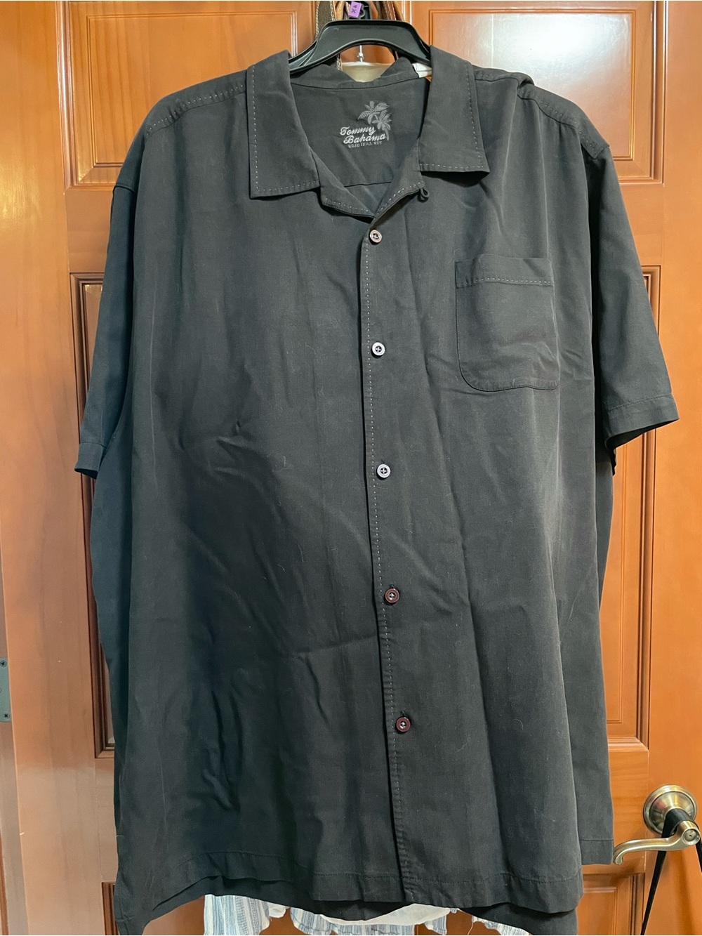 Tommy Bahama Black Silk Shirt with White Embroidered Logo
